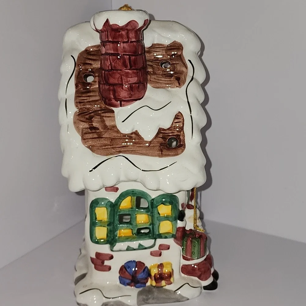 Christmas Decoration Village Candle Christmas Holder Vintage  Cozy Lodge Ceramic